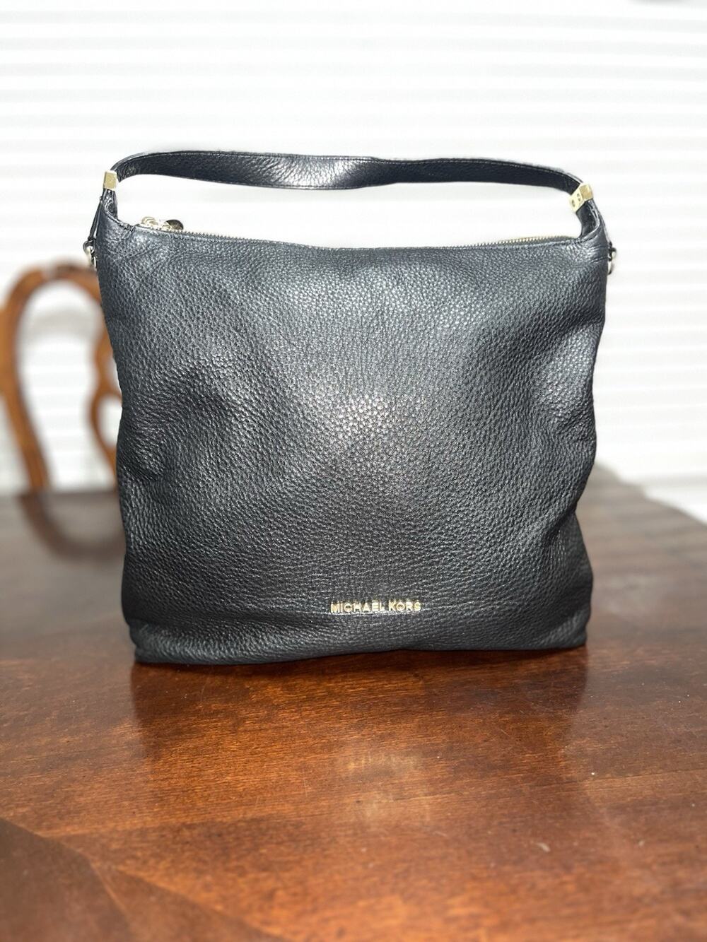 Michael Kors Black Soft Pebbled Leather Large Hobo Shoulder Bag Tassel Zipper
